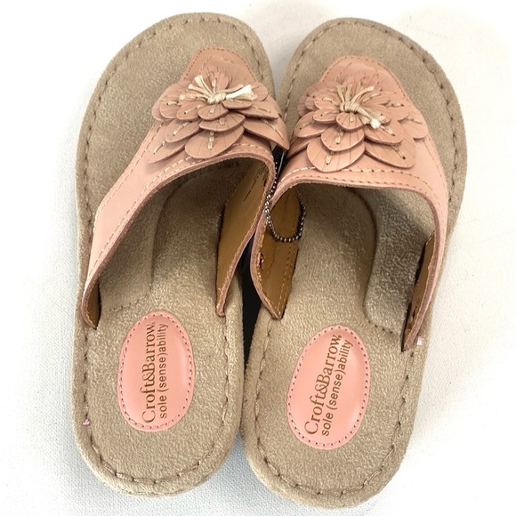 Croft and Barrow Roberta Pink Leather Flower Thong Sandals, Size 7 1/2 Med, NWT - Picture 5 of 9